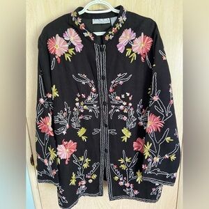 Womens REAL COMFORT Gorgeous Black Blazer w Floral Embroidery Size 1X Plus